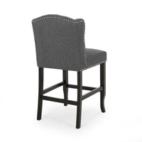 Seliva Counter Stool Chair Set of 2, Charcoal Gray, Tufted Back, Brown Wood -BM323402