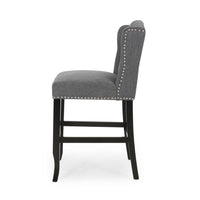 Seliva Counter Stool Chair Set of 2, Charcoal Gray, Tufted Back, Brown Wood -BM323402
