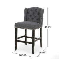 Seliva Counter Stool Chair Set of 2, Charcoal Gray, Tufted Back, Brown Wood -BM323402