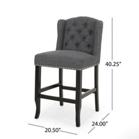 Seliva Counter Stool Chair Set of 2, Charcoal Gray, Tufted Back, Brown Wood -BM323402
