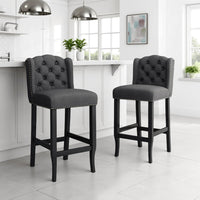 Seliva Counter Stool Chair Set of 2, Charcoal Gray, Tufted Back, Brown Wood -BM323402