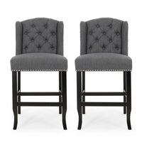 Seliva Counter Stool Chair Set of 2, Charcoal Gray, Tufted Back, Brown Wood -BM323402