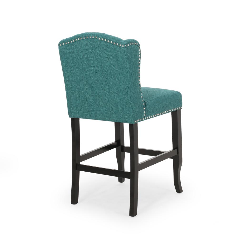 Seliva Counter Stool Chair Set of 2, Teal, Tufted Wingback, Brown Wood -BM323403