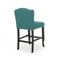 Seliva Counter Stool Chair Set of 2, Teal, Tufted Wingback, Brown Wood -BM323403