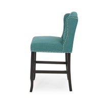 Seliva Counter Stool Chair Set of 2, Teal, Tufted Wingback, Brown Wood -BM323403