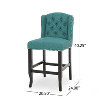 Seliva Counter Stool Chair Set of 2, Teal, Tufted Wingback, Brown Wood -BM323403