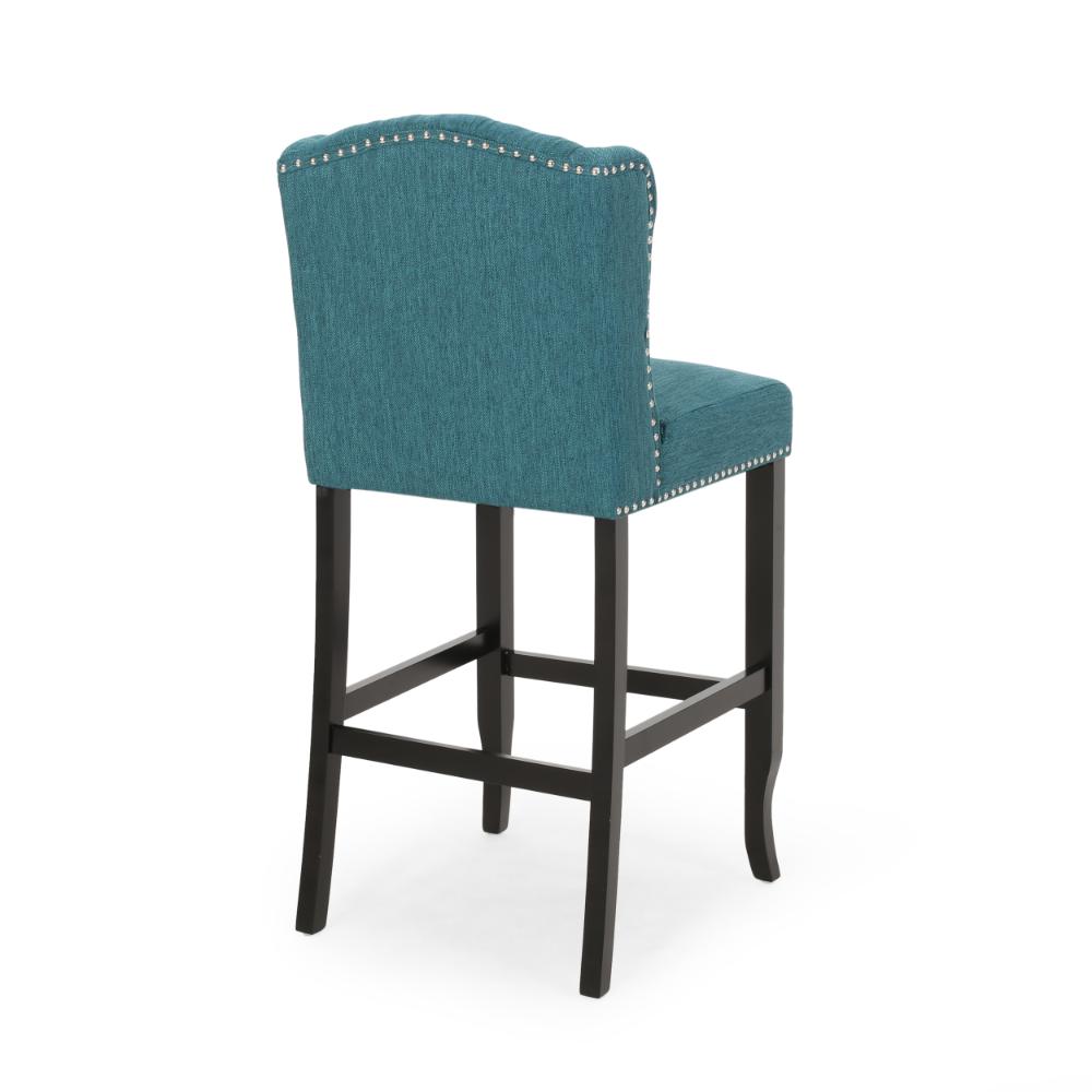 Seliva Barstool Chair Set of 2, Teal Fabric, Tufted Back, Brown Rubberwood -BM323404