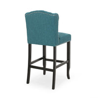 Seliva Barstool Chair Set of 2, Teal Fabric, Tufted Back, Brown Rubberwood -BM323404