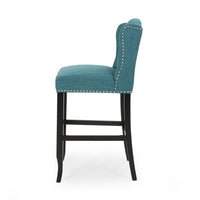 Seliva Barstool Chair Set of 2, Teal Fabric, Tufted Back, Brown Rubberwood -BM323404