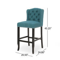 Seliva Barstool Chair Set of 2, Teal Fabric, Tufted Back, Brown Rubberwood -BM323404