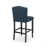 Seliva Barstool Chair Set of 2, Navy Blue Fabric, Tufted Back, Brown Wood -BM323405