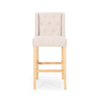 Seliva Barstool Chair Set of 2, Beige Fabric, Tufted Back, Brown Rubberwood -BM323406
