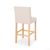 Seliva Barstool Chair Set of 2, Beige Fabric, Tufted Back, Brown Rubberwood -BM323406