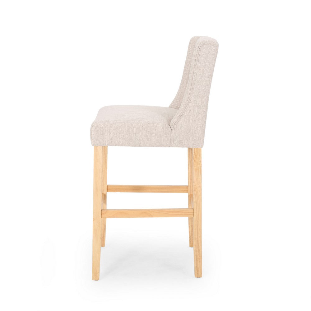 Seliva Barstool Chair Set of 2, Beige Fabric, Tufted Back, Brown Rubberwood -BM323406
