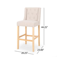 Seliva Barstool Chair Set of 2, Beige Fabric, Tufted Back, Brown Rubberwood -BM323406