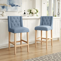 Seliva Barstool Chair Set of 2, Navy Blue Fabric, Tufted Back, Black Wood -BM323407