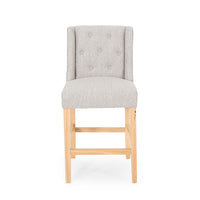 Seliva Counter Stool Chair Set of 2, Light Gray Fabric, Tufted, Brown Wood -BM323408