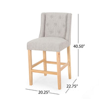 Seliva Counter Stool Chair Set of 2, Light Gray Fabric, Tufted, Brown Wood -BM323408