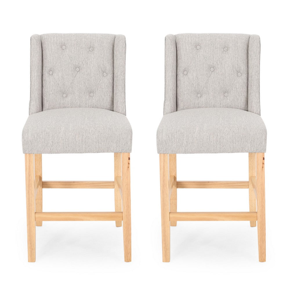 Seliva Counter Stool Chair Set of 2, Light Gray Fabric, Tufted, Brown Wood -BM323408