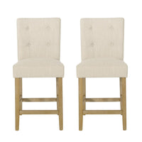 Sika Counter Stool Chair Set of 2, Button Tufted Beige Fabric, Brown Wood -BM323409