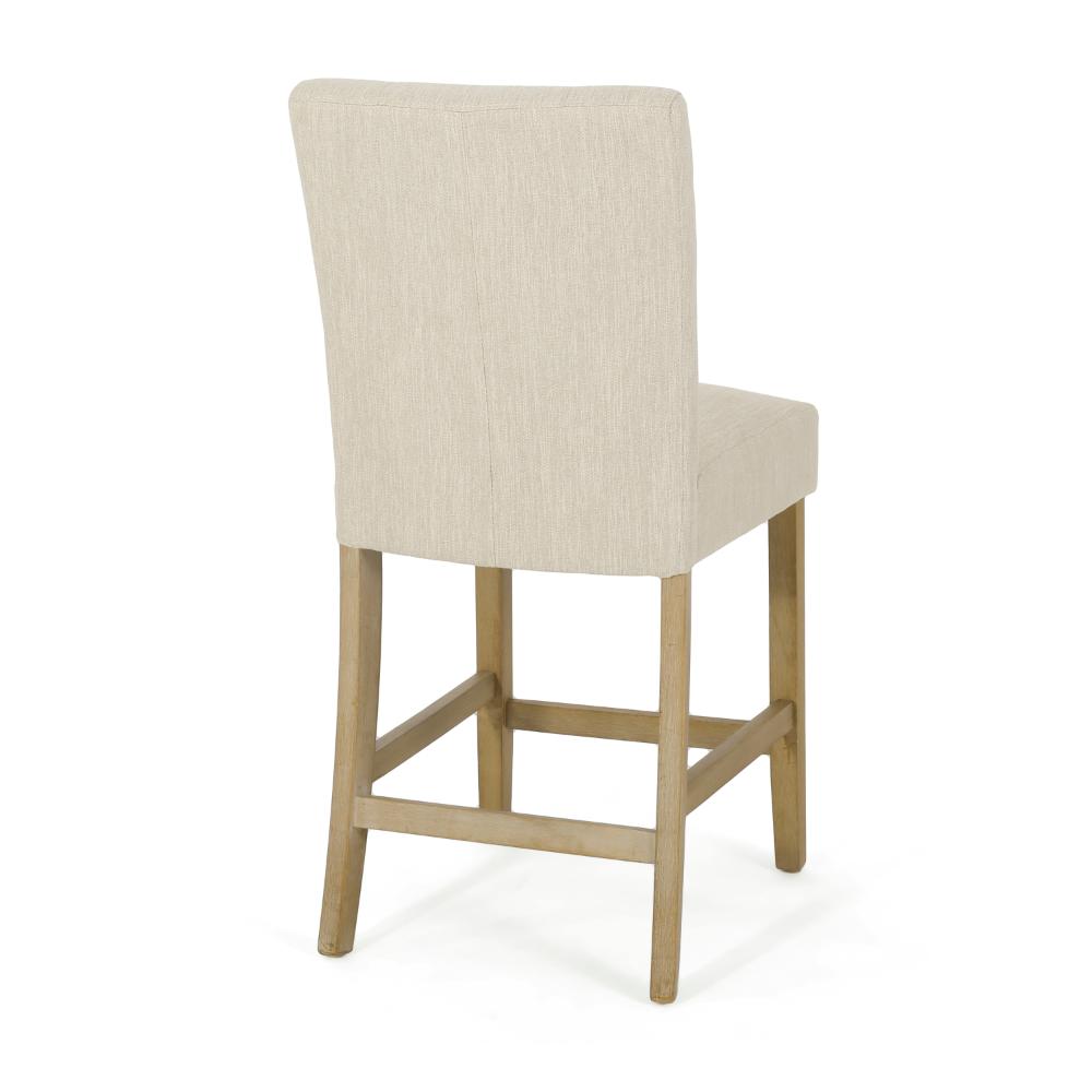 Sika Counter Stool Chair Set of 2, Button Tufted Beige Fabric, Brown Wood -BM323409