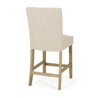 Sika Counter Stool Chair Set of 2, Button Tufted Beige Fabric, Brown Wood -BM323409