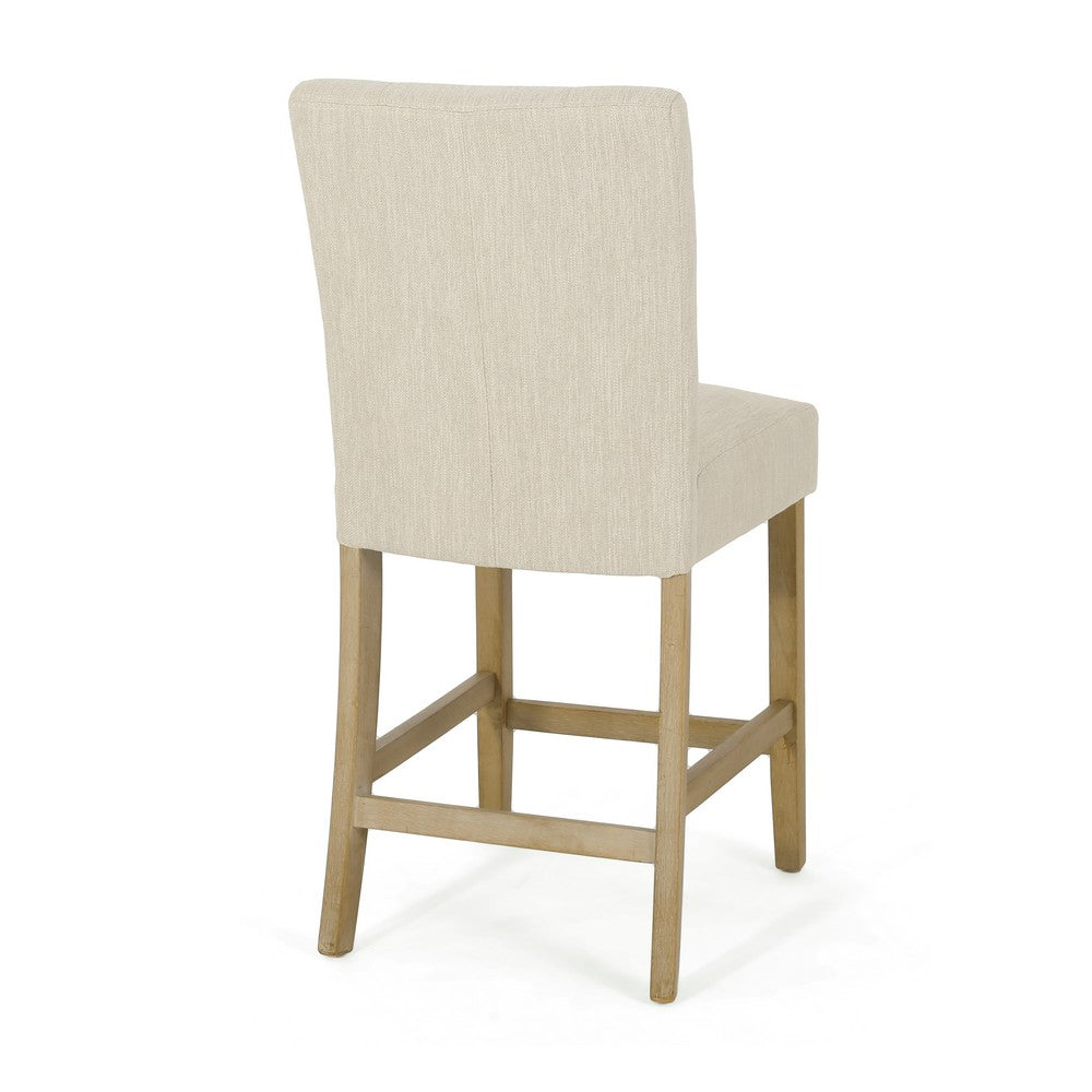 Sika Counter Stool Chair Set of 2, Button Tufted Beige Fabric, Brown Wood -BM323409