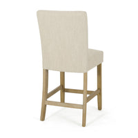 Sika Counter Stool Chair Set of 2, Button Tufted Beige Fabric, Brown Wood -BM323409