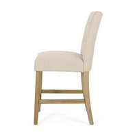 Sika Counter Stool Chair Set of 2, Button Tufted Beige Fabric, Brown Wood -BM323409
