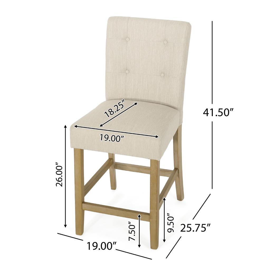 Sika Counter Stool Chair Set of 2, Button Tufted Beige Fabric, Brown Wood -BM323409