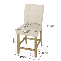 Sika Counter Stool Chair Set of 2, Button Tufted Beige Fabric, Brown Wood -BM323409
