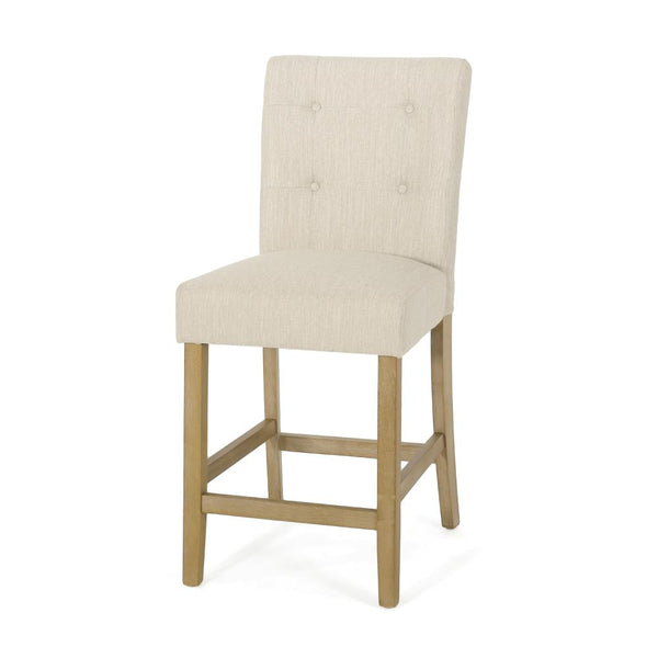 Sika Counter Stool Chair Set of 2, Button Tufted Beige Fabric, Brown Wood