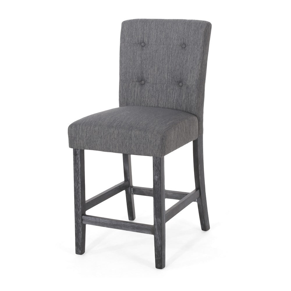 Sika Counter Height Stool Chair Set of 2, Tufted Dark Charcoal Gray Fabric -BM323410