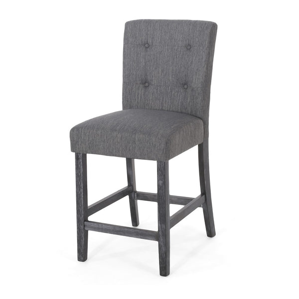 Sika Counter Height Stool Chair Set of 2, Tufted Dark Charcoal Gray Fabric -BM323410