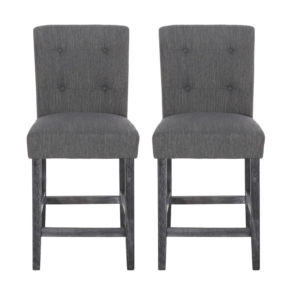 Sika Counter Height Stool Chair Set of 2, Tufted Dark Charcoal Gray Fabric -BM323410