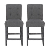 Sika Counter Height Stool Chair Set of 2, Tufted Dark Charcoal Gray Fabric -BM323410
