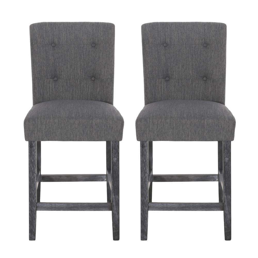 Sika Counter Height Stool Chair Set of 2, Tufted Dark Charcoal Gray Fabric -BM323410