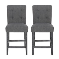Sika Counter Height Stool Chair Set of 2, Tufted Dark Charcoal Gray Fabric -BM323410
