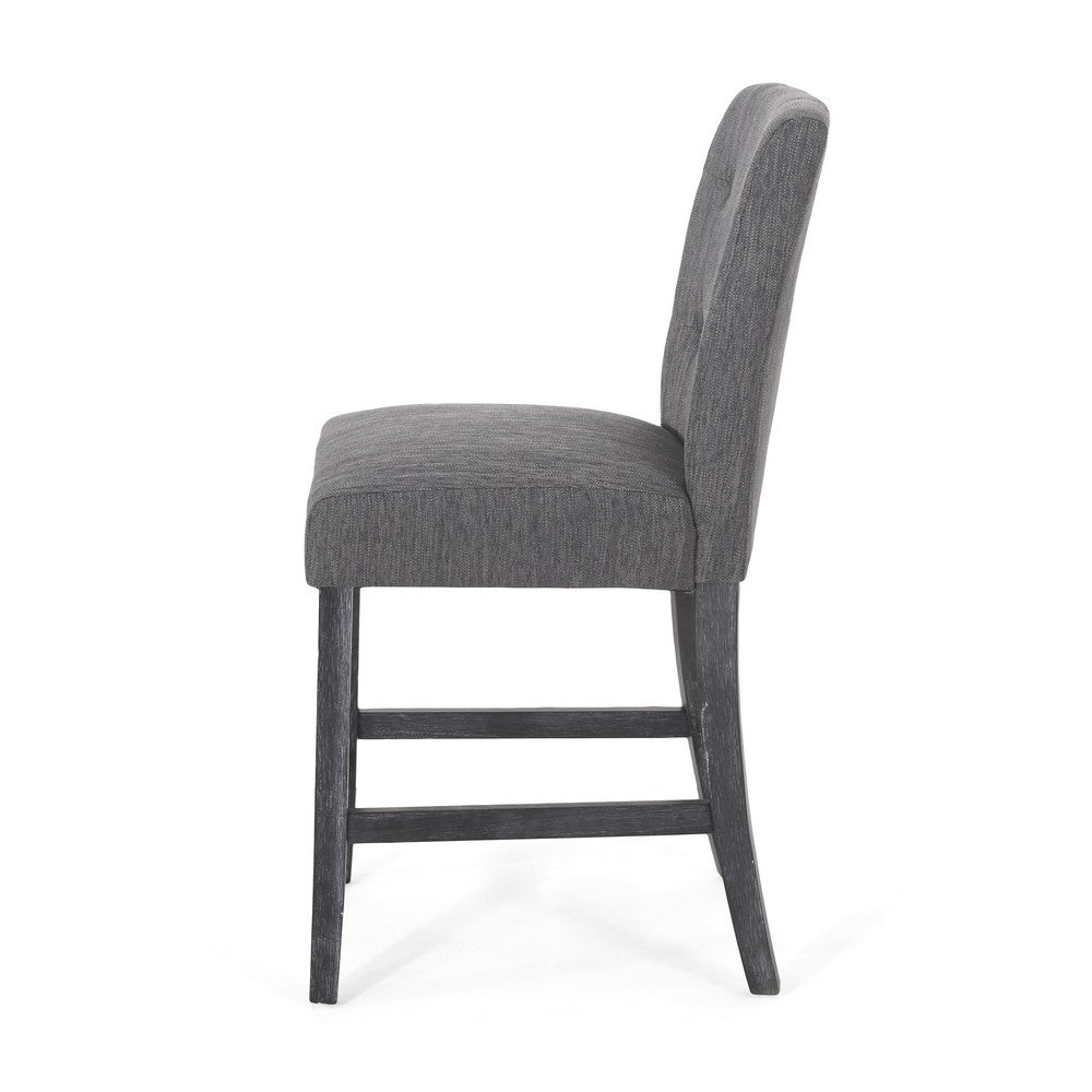 Sika Counter Height Stool Chair Set of 2, Tufted Dark Charcoal Gray Fabric -BM323410