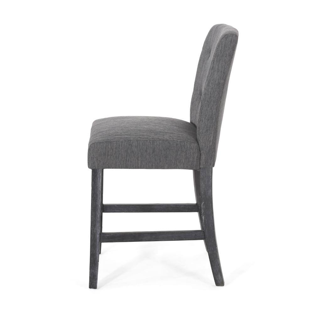 Sika Counter Height Stool Chair Set of 2, Tufted Dark Charcoal Gray Fabric -BM323410