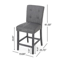 Sika Counter Height Stool Chair Set of 2, Tufted Dark Charcoal Gray Fabric -BM323410