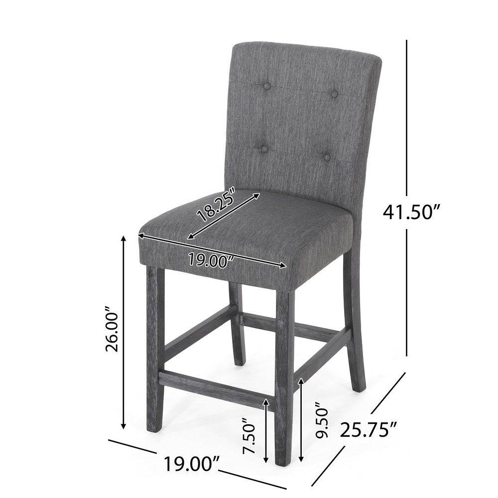 Sika Counter Height Stool Chair Set of 2, Tufted Dark Charcoal Gray Fabric -BM323410
