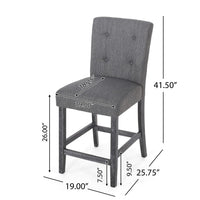 Sika Counter Height Stool Chair Set of 2, Tufted Dark Charcoal Gray Fabric -BM323410