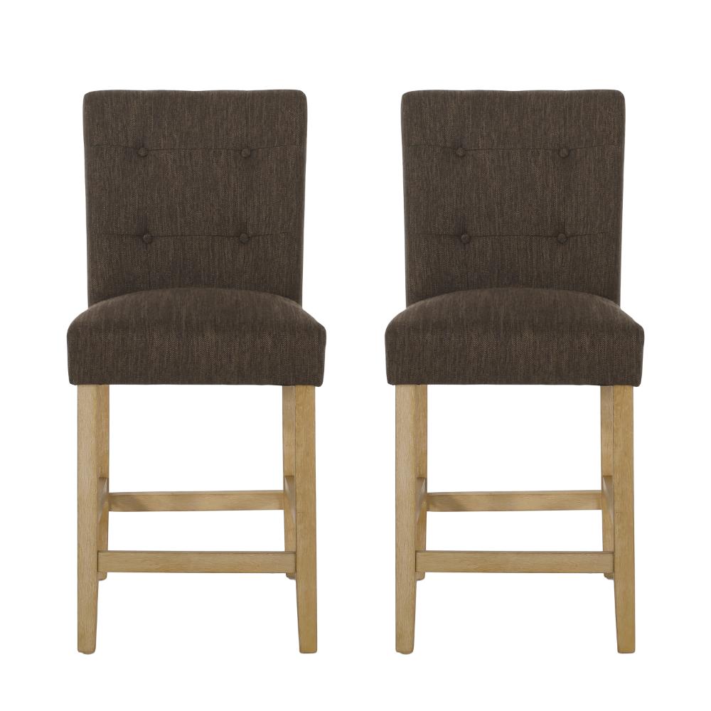 Sika Counter Height Stool Chair Set of 2, Dark Brown Fabric, Natural Wood -BM323411