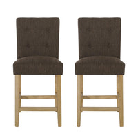 Sika Counter Height Stool Chair Set of 2, Dark Brown Fabric, Natural Wood -BM323411