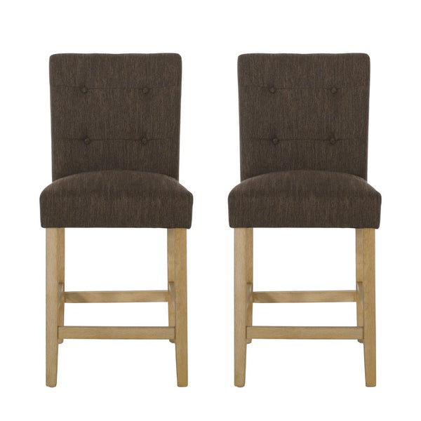 Sika Counter Height Stool Chair Set of 2, Dark Brown Fabric, Natural Wood -BM323411