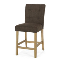 Sika Counter Height Stool Chair Set of 2, Dark Brown Fabric, Natural Wood