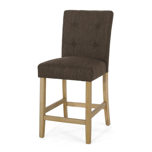 Sika Counter Height Stool Chair Set of 2, Dark Brown Fabric, Natural Wood