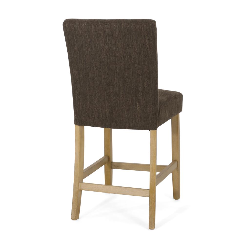 Sika Counter Height Stool Chair Set of 2, Dark Brown Fabric, Natural Wood -BM323411