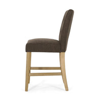Sika Counter Height Stool Chair Set of 2, Dark Brown Fabric, Natural Wood -BM323411